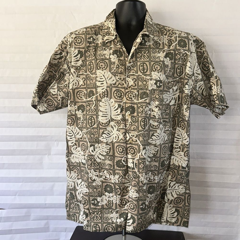 Men’s Cactus Hawaiian Shirt Green White Size L Casual Summer Beachwear